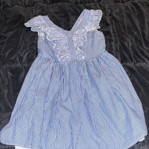 Blue and White Striped Kids Dress with Lace Detail
